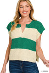 Zenana Split Neck Sleeveless Stripe Sweater