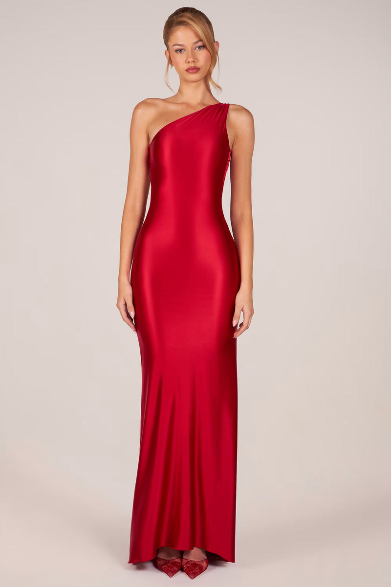 Red Adelina Elegant Evening Dress – Slim Fit Party & Cocktail Dress