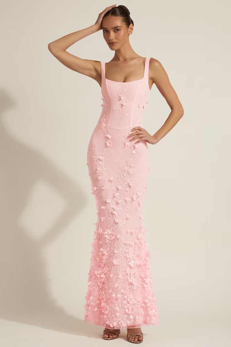 Vasanta Pink Embellished Fishtail Corset Gown – Mermaid Evening Dress
